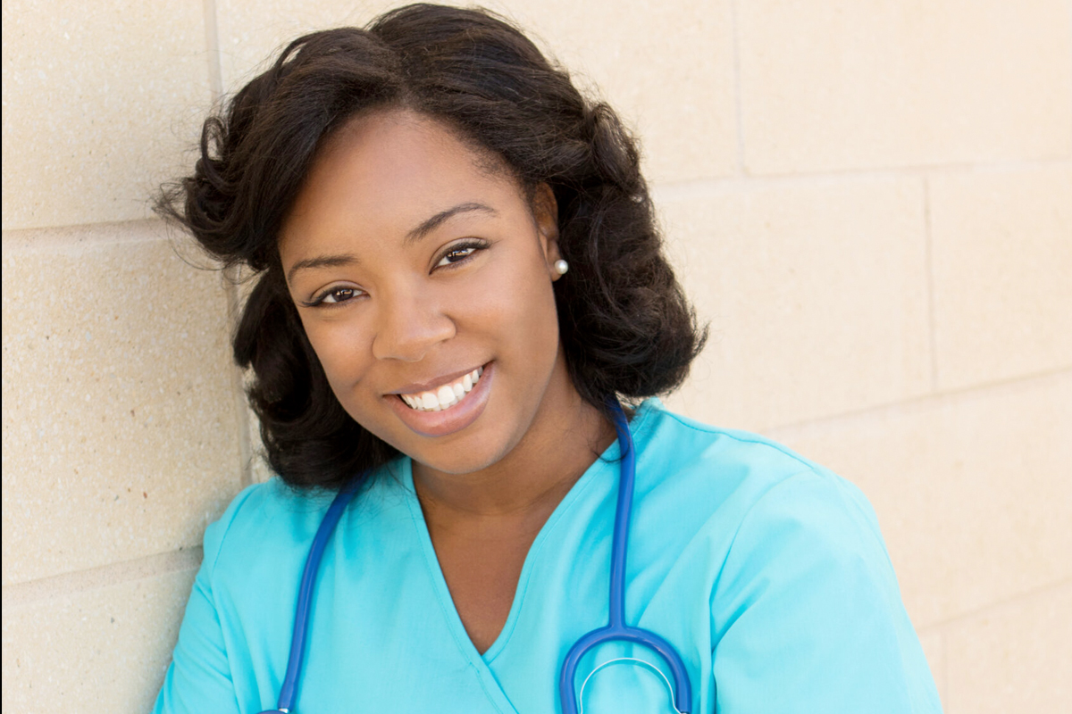 female healthcare worker smiling