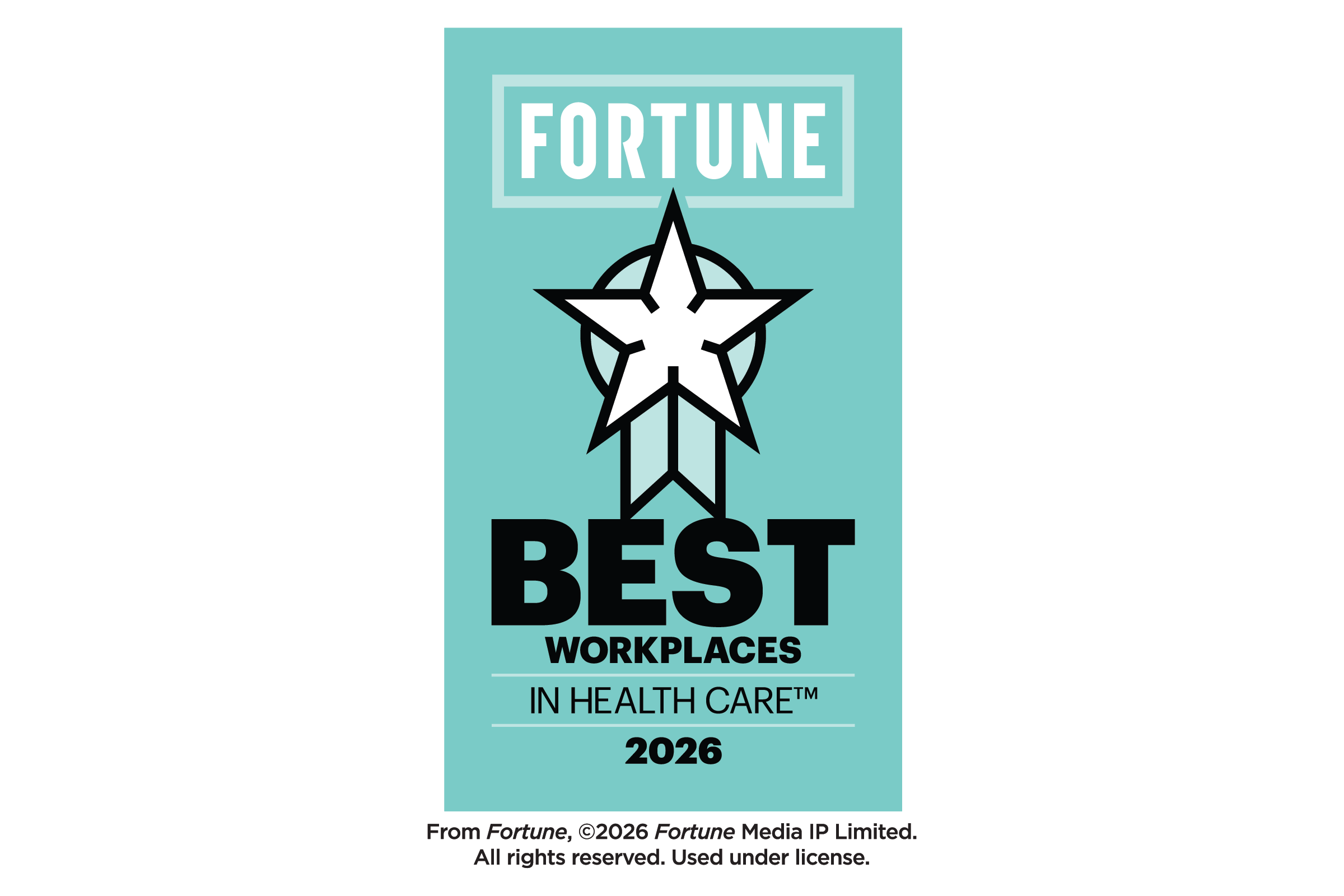 Fortune Best Workplaces in Health Care 2026 award badge.
